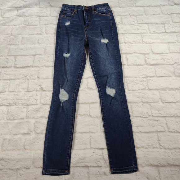 Forever 21 Denim - Forever 21 womens jeans high rise distressed rip skinny jeans blue denim sz 24